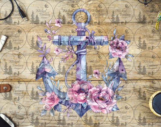 UVDTF Anchor with Pink Flowers
