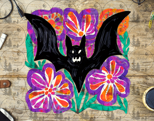 UVDTF Bat with Painted Florals