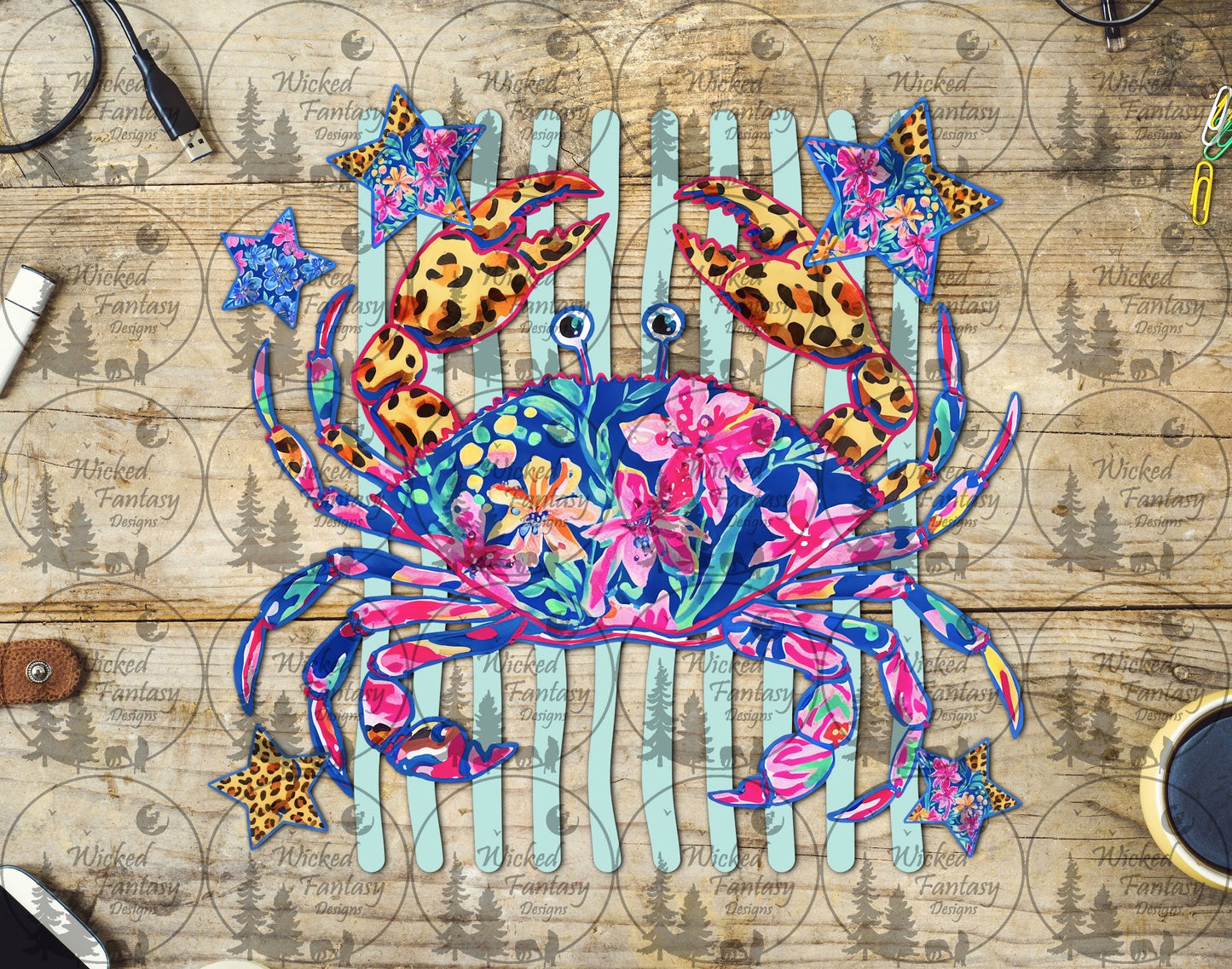 UVDTF Leopard Floral Crab with Stripes