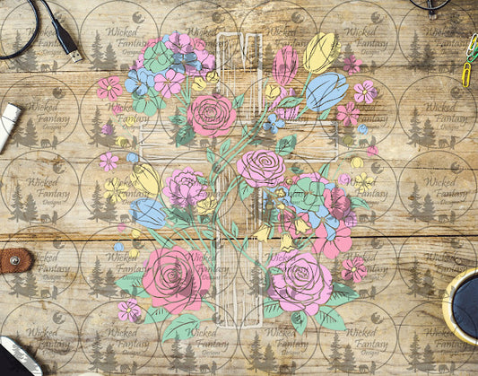 UVDTF Cross with Pastel Flowers