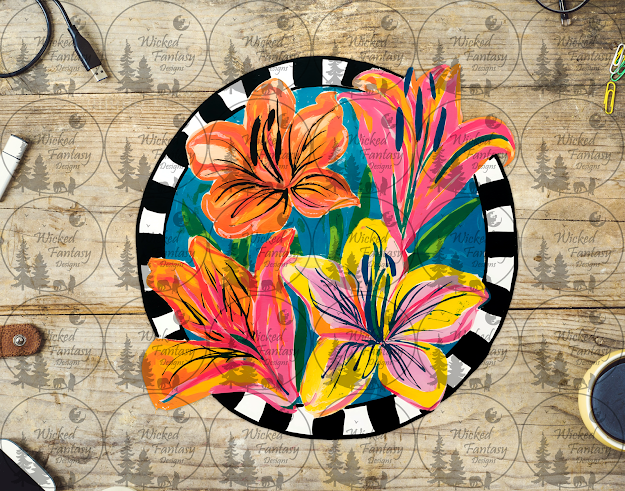 UVDTF Lilies with Checkered Border