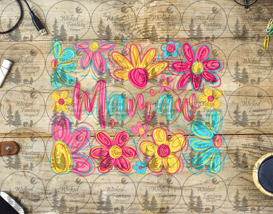 UVDTF Pink Brushstroke Floral Mamaw