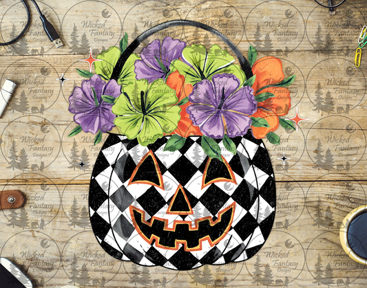 UVDTF Checkered Jack O' Lantern Basket