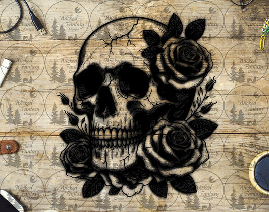 UVDTF Skull and Roses Line Art