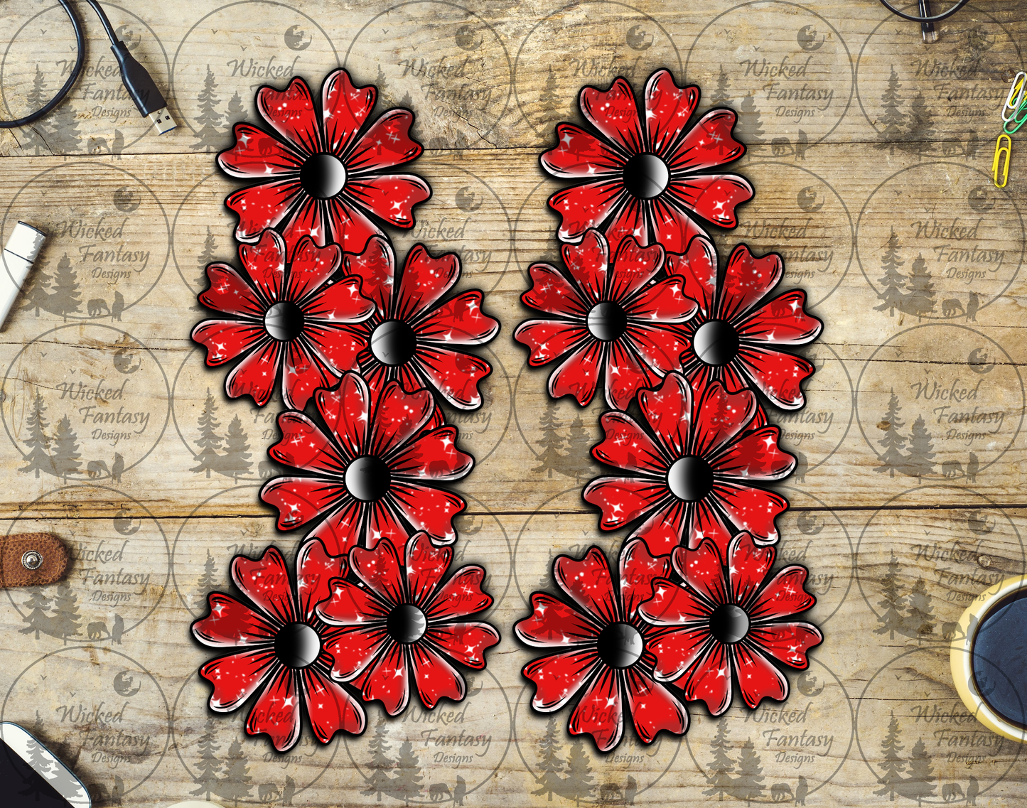 UVDTF Red Florals Vertical Element