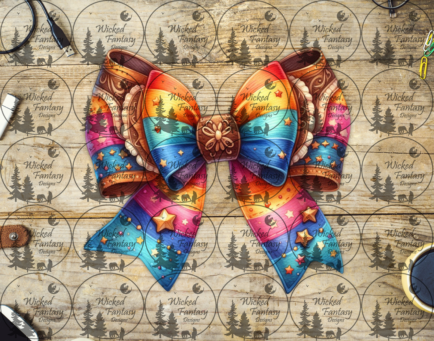 UVDTF Bright Serape and Tooled Leather Bow