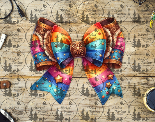 UVDTF Bright Serape and Tooled Leather Bow