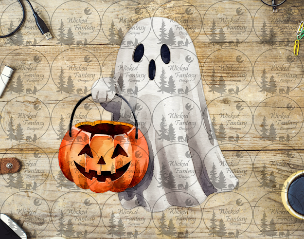 UVDTF Ghost with Pumpkin Bucket