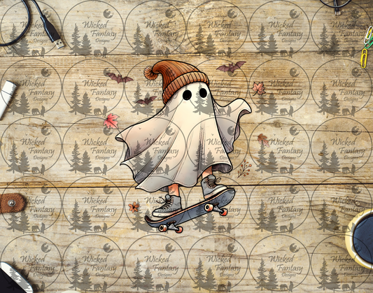 UVDTF Ghost Kid Riding Skateboard