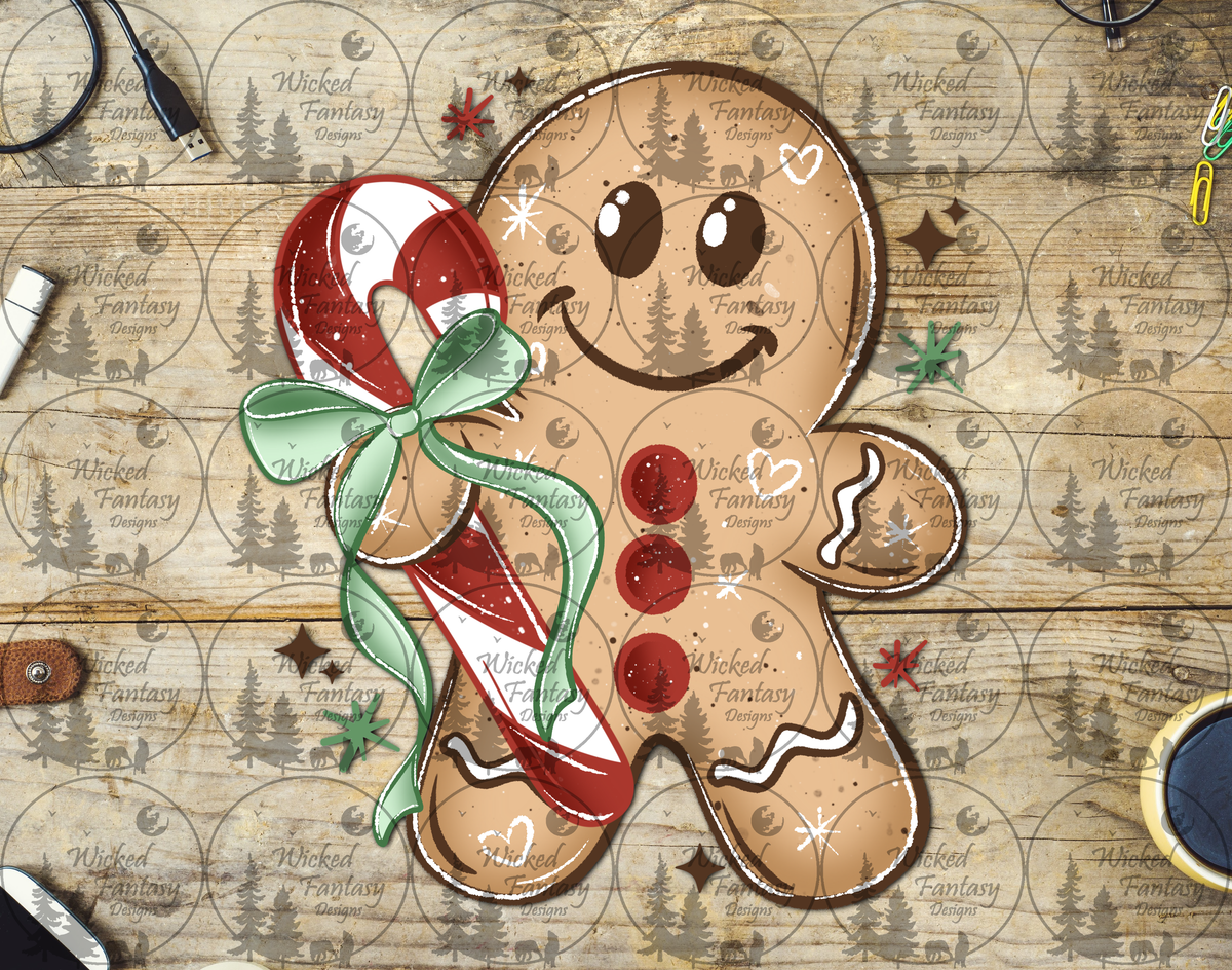 UVDTF Gingerbread Man with Candy Cane