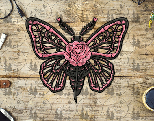 UVDTF Skele Moth with Pink Rose
