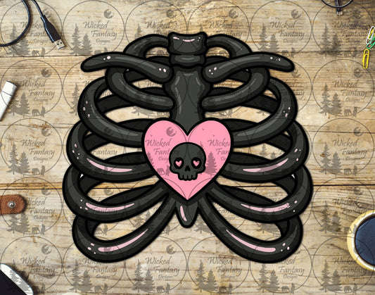 UVDTF Skeleton Rib Cage with Pink Heart