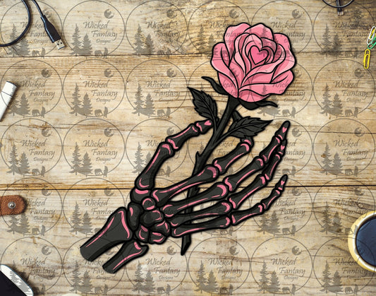 UVDTF Skeleton Hand with Pink Rose