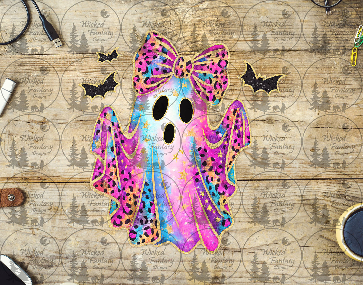 UVDTF Leopard Pink and Blue Ghost with Bow