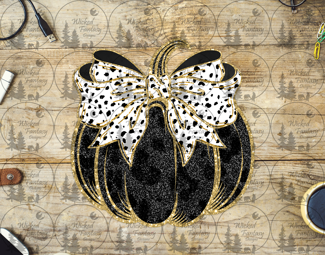 UVDTF Black Pumpkin with Dotted Bow