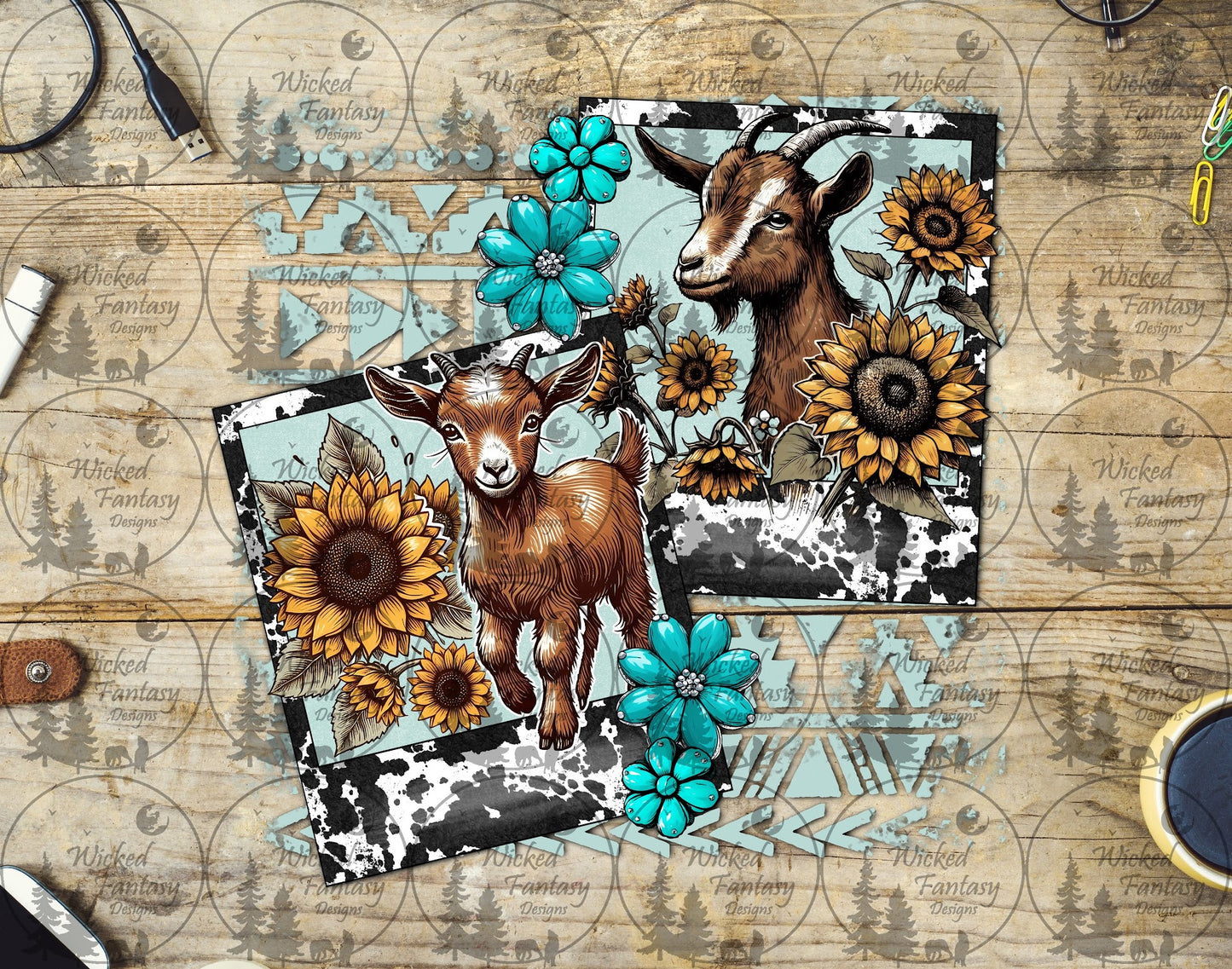 UVDTF Goats and Sunflowers
