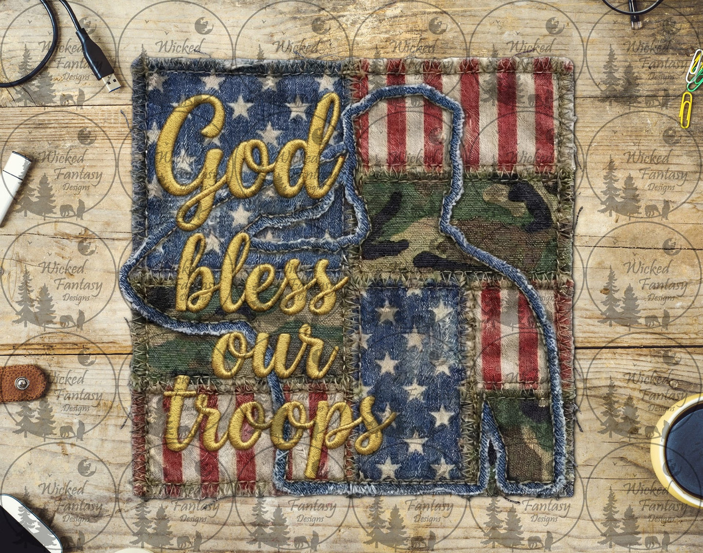 UVDTF Faux Patch God Bless Our Troops