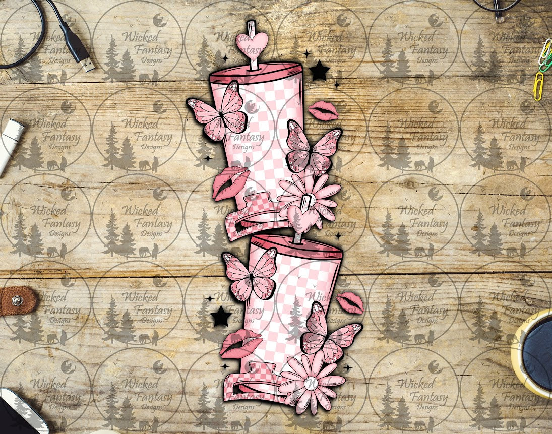 UVDTF Pink Checkered Cups and Accessories Vertical Element