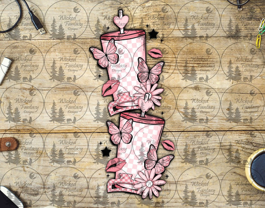 UVDTF Pink Checkered Cups and Accessories Vertical Element