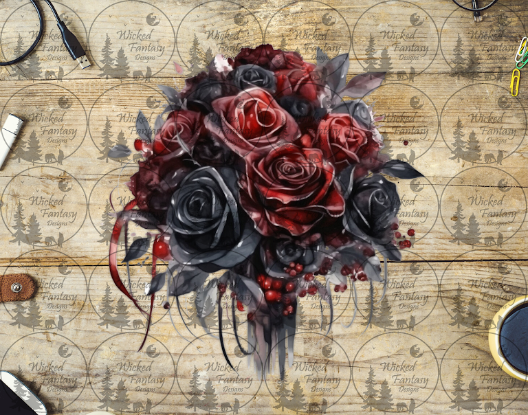 UVDTF Black and Red Floral