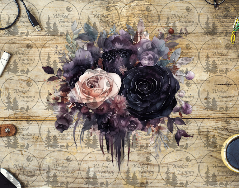 UVDTF Dark Purple and Cream Floral