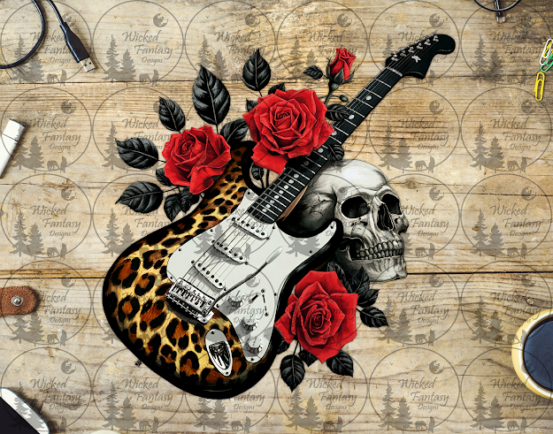 UVDTF Leopard Print Guitar with Roses