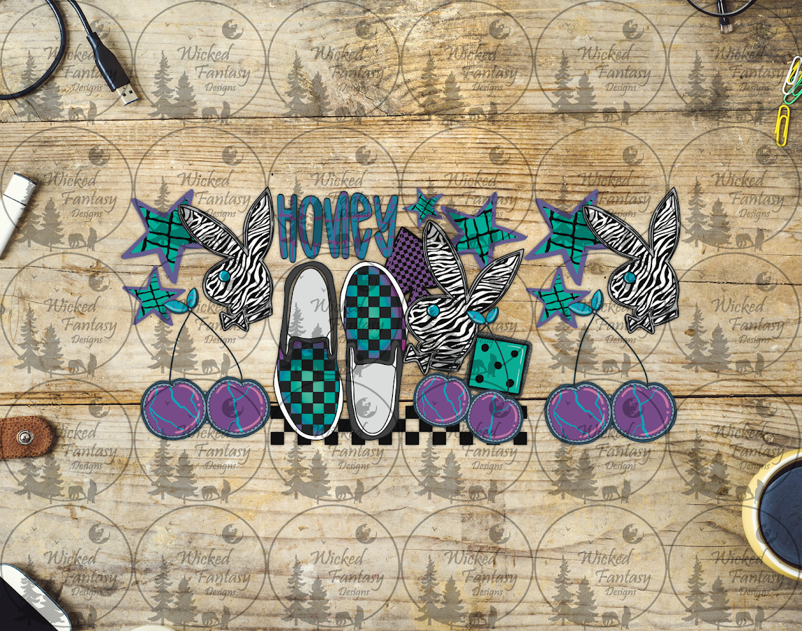 UVDTF Checkered Shoes and Purple Cherries 16oz 40oz