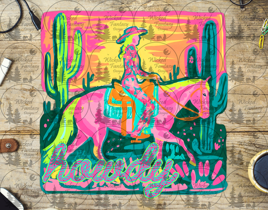 UVDTF Howdy Bright Cowgirl Western Riding