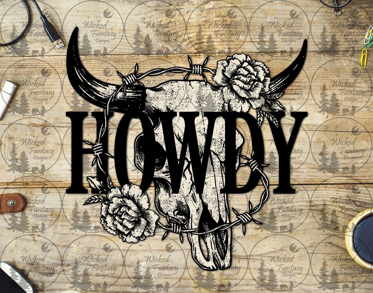 UVDTF Howdy Cow Skull and Barb Wire