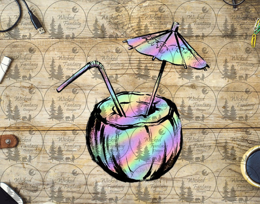UVDTF Pastel Coconut and Umbrella Drink