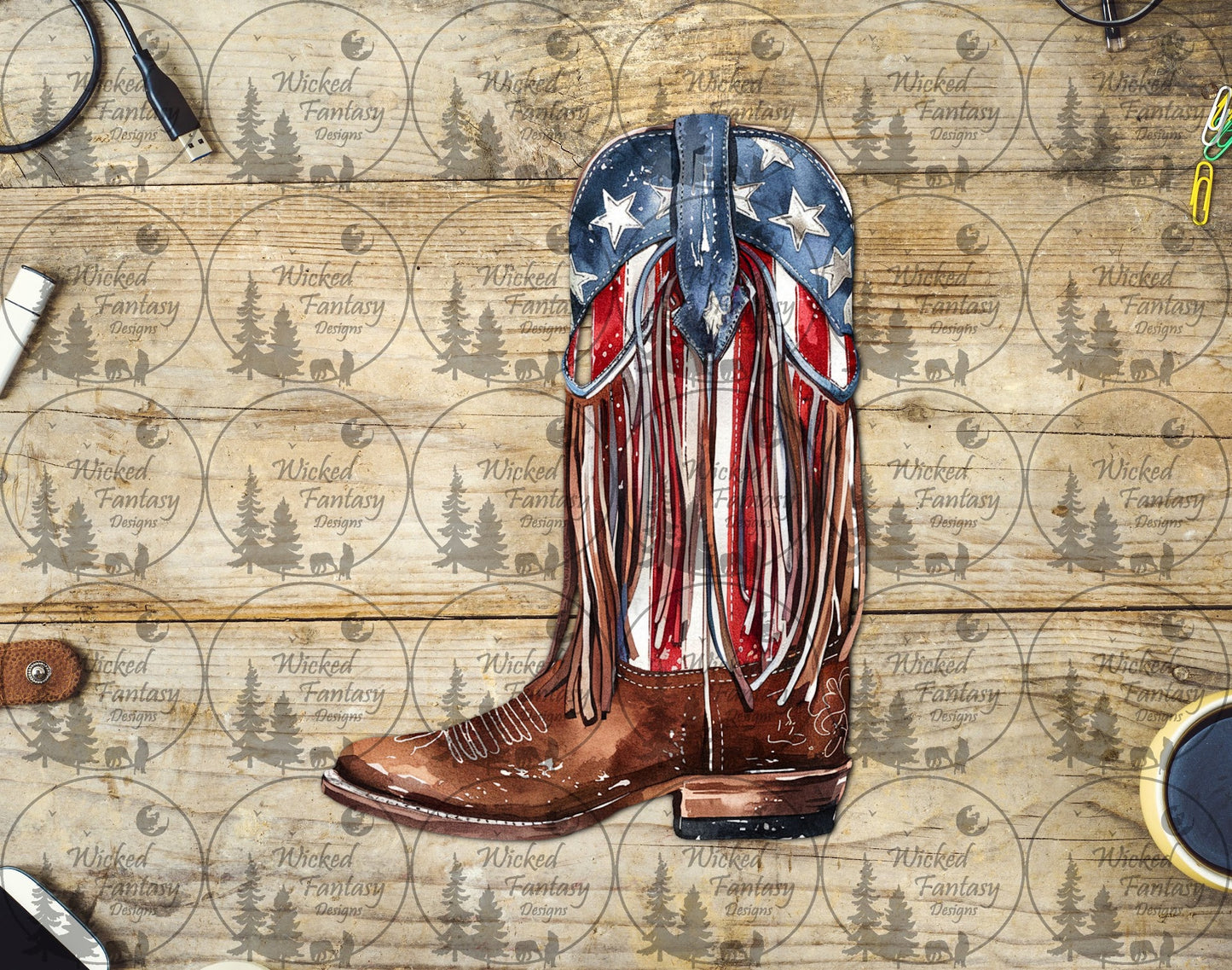 UVDTF Patriotic Cowboy Boot with Fringe