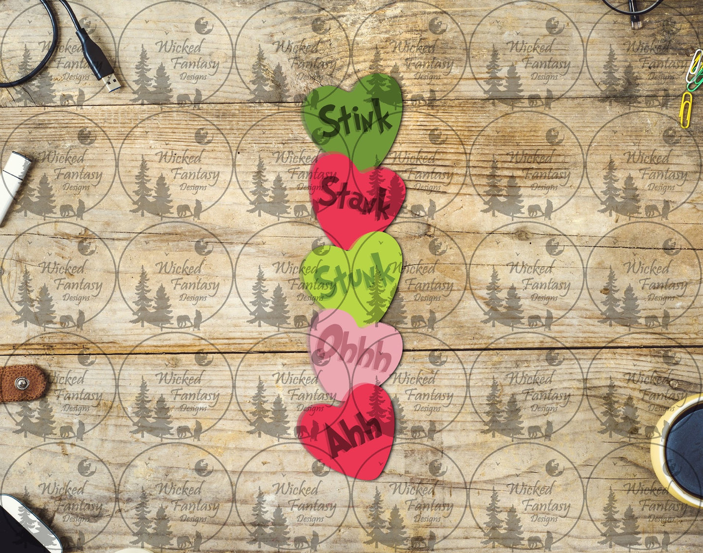 UVDTF Stink Stank Stunk Hearts Vertical Element