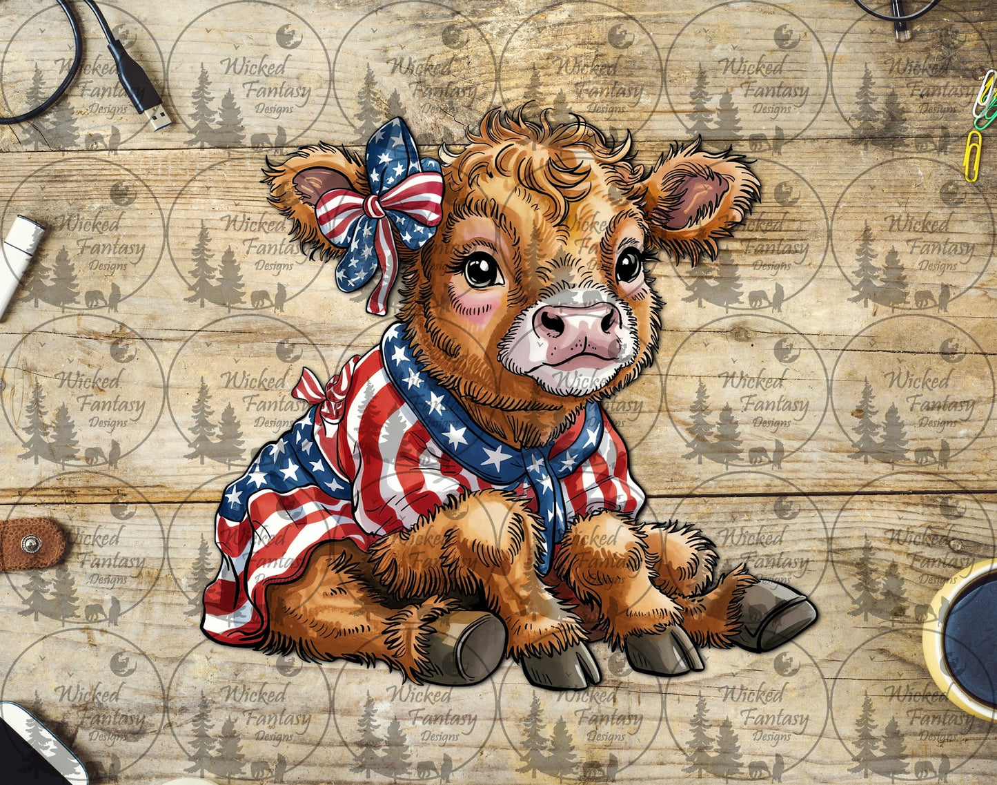 UVDTF Cute Calf with Patriotic Outfit