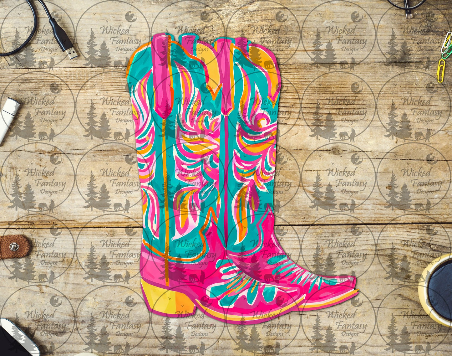 UVDTF Pink and Teal Cowboy Boots