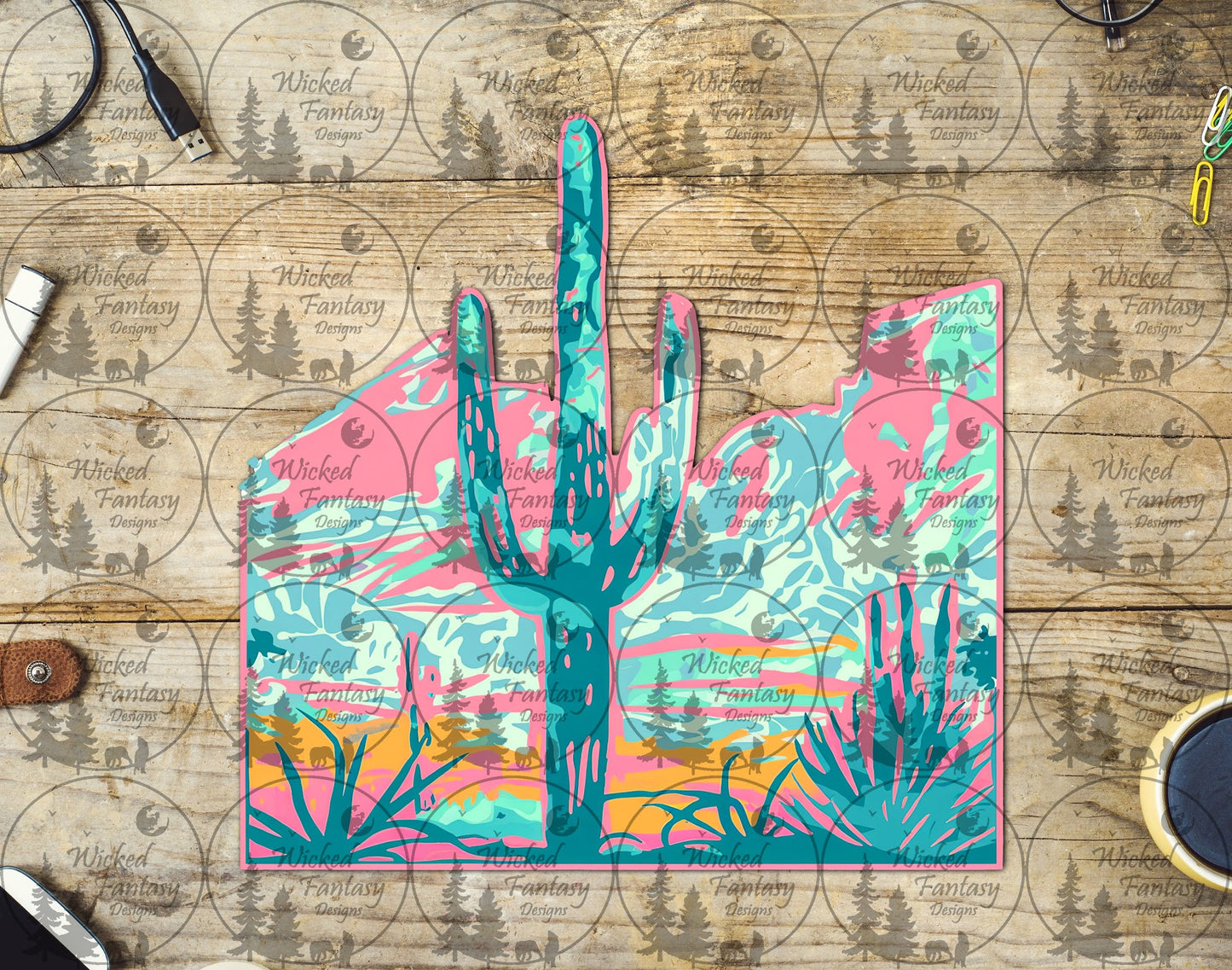 UVDTF Pastel Southwest Cactus and Mountains