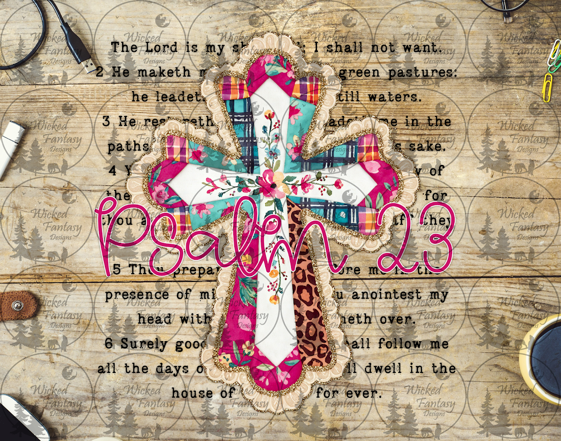 UVDTF Psalm 23 Quilted Cross and Quote