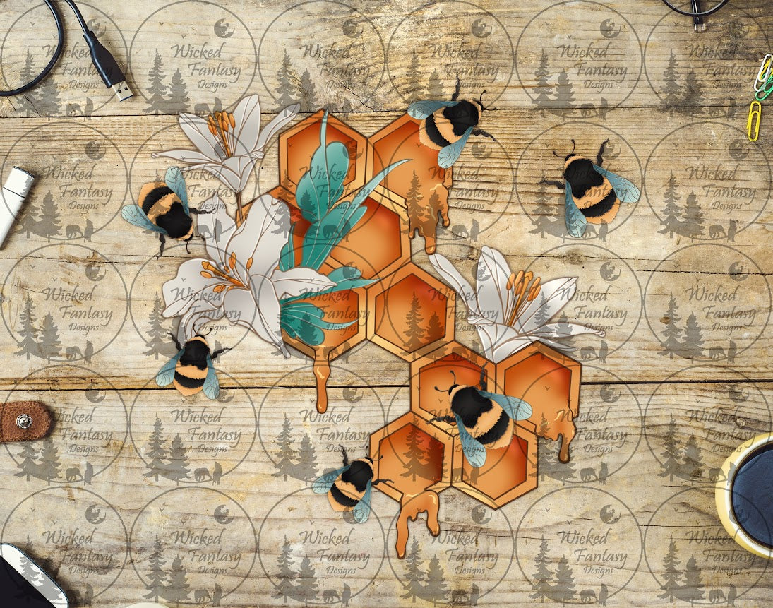 UVDTF Lilies Honeycombs and Bees