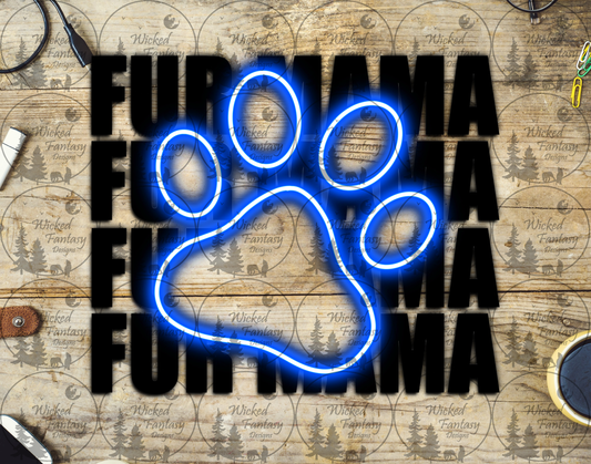 UVDTF Fur Mama Blue Neon Paw