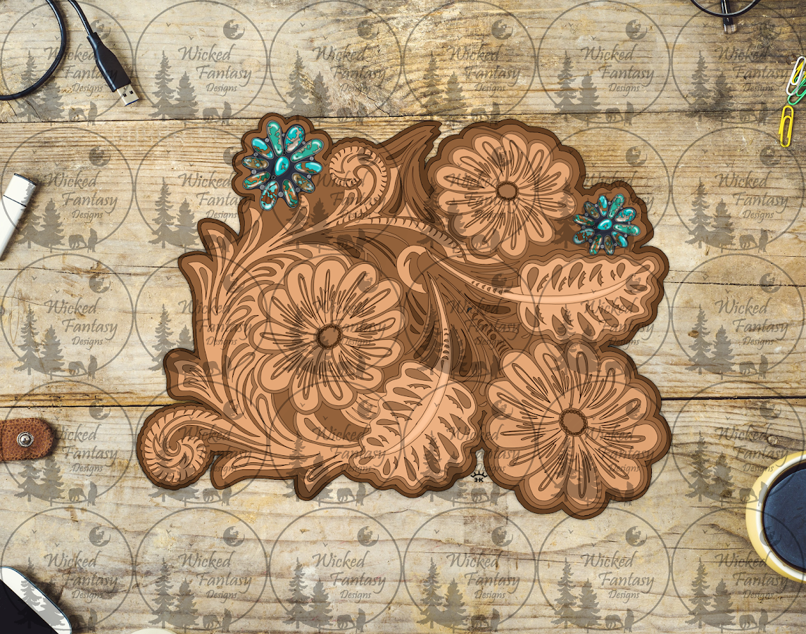 UVDTF Tooled Floral Faux Leather and Conchos