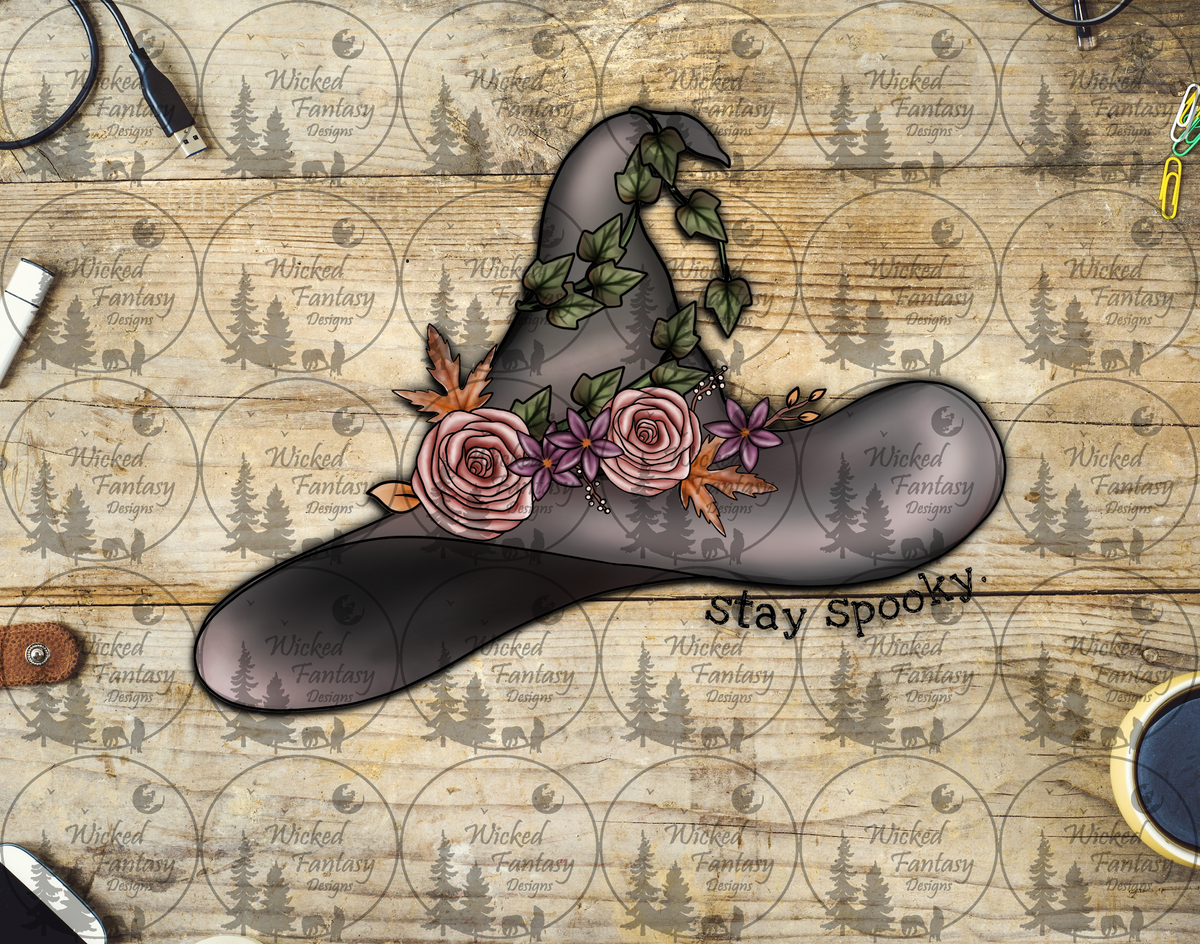 UVDTF Stay Spooky Floppy Witch Hat