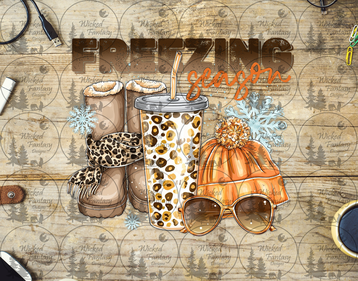 UVDTF Freezing Season Beanie with Cute  Boots and Leopard Cup