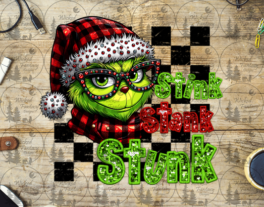 UVDTF Stink Stank Checkered Christmas Santa's Hat