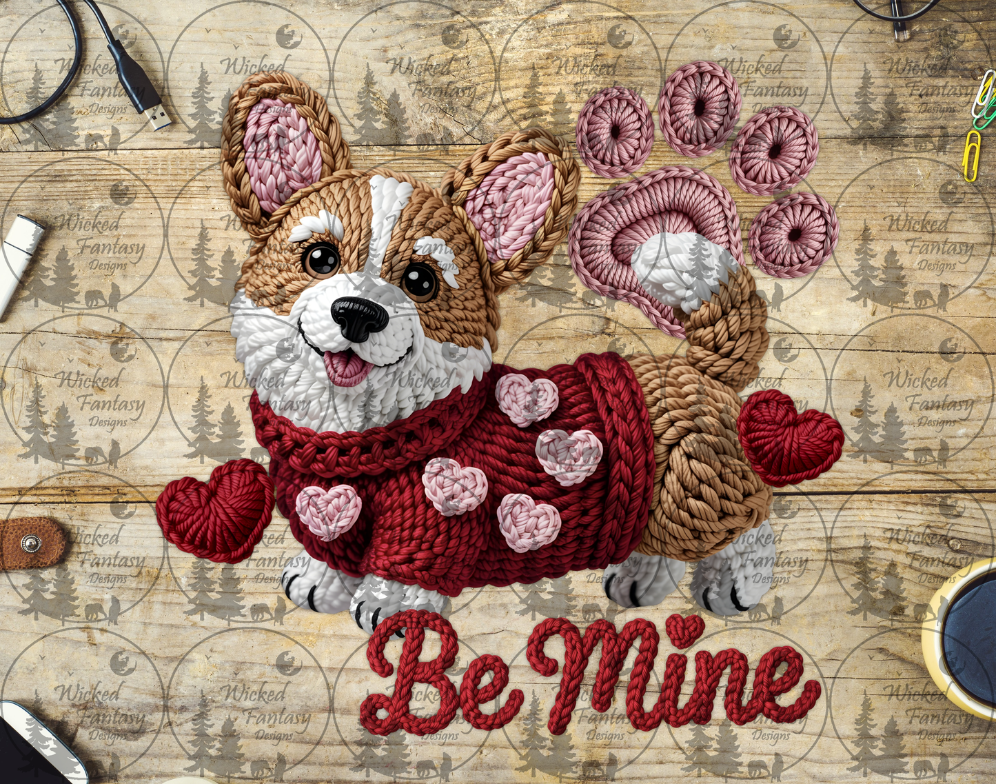 UVDTF Be Mine Faux Crochet Corgi