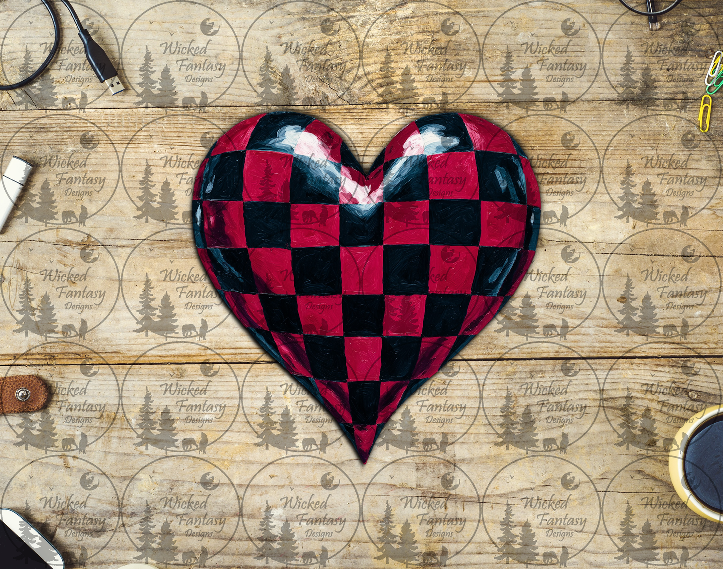UVDTF Red and Black Checkered Heart