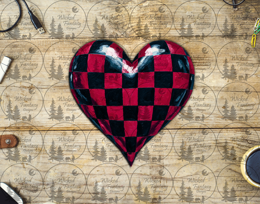 UVDTF Red and Black Checkered Heart
