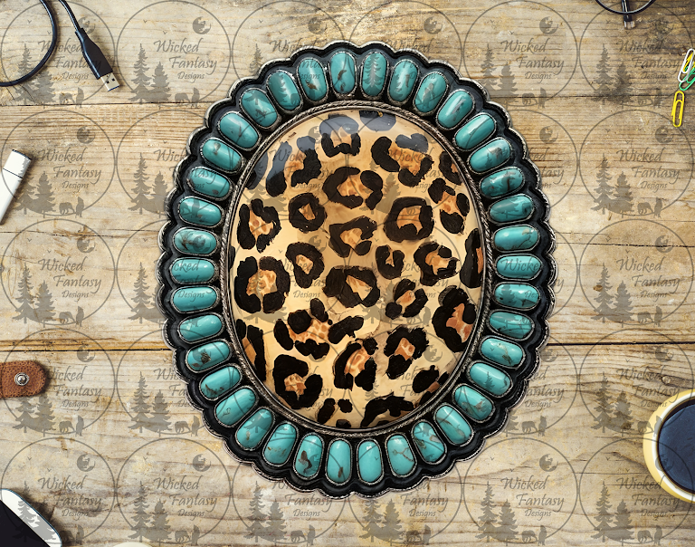 UVDTF Leopard and Turquoise Oval Concho