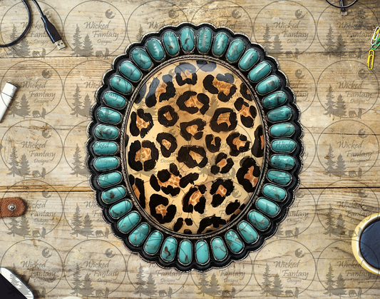 UVDTF Leopard and Turquoise Oval Concho