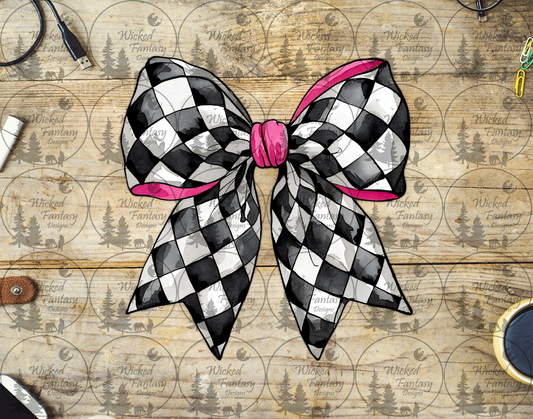 UVDTF Checkered Bow with Pink Inside