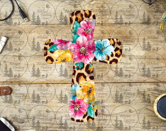 UVDTF Leopard Print and Floral Cross