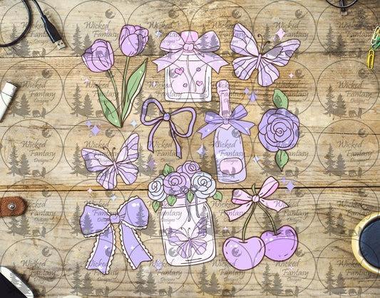 UVDTF Lilac Trinkets Bows and Butterflies 7x9"